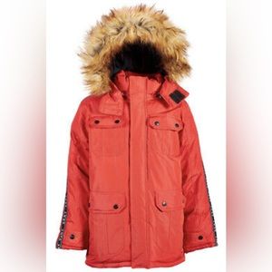 New DKNY Big Boys Faux Fur Hood Parka Winter Jacket Coat Red Medium 10/12
